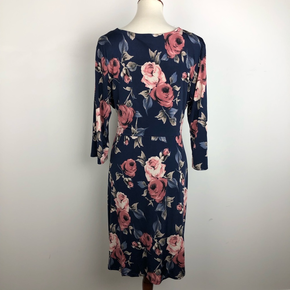 ModCloth Blue Floral Faux Wrap Jersey Dress - Picture 4 of 8